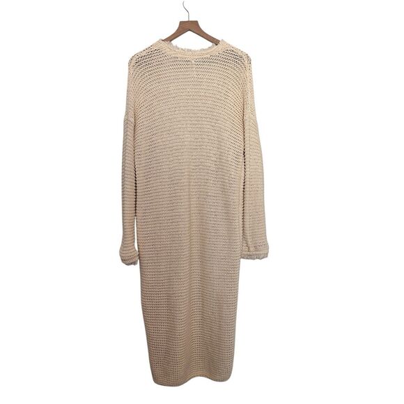 Free People L Wouldn't Knit Be Nice LongLine Ivory open front Cardigan - Picture 3 of 11
